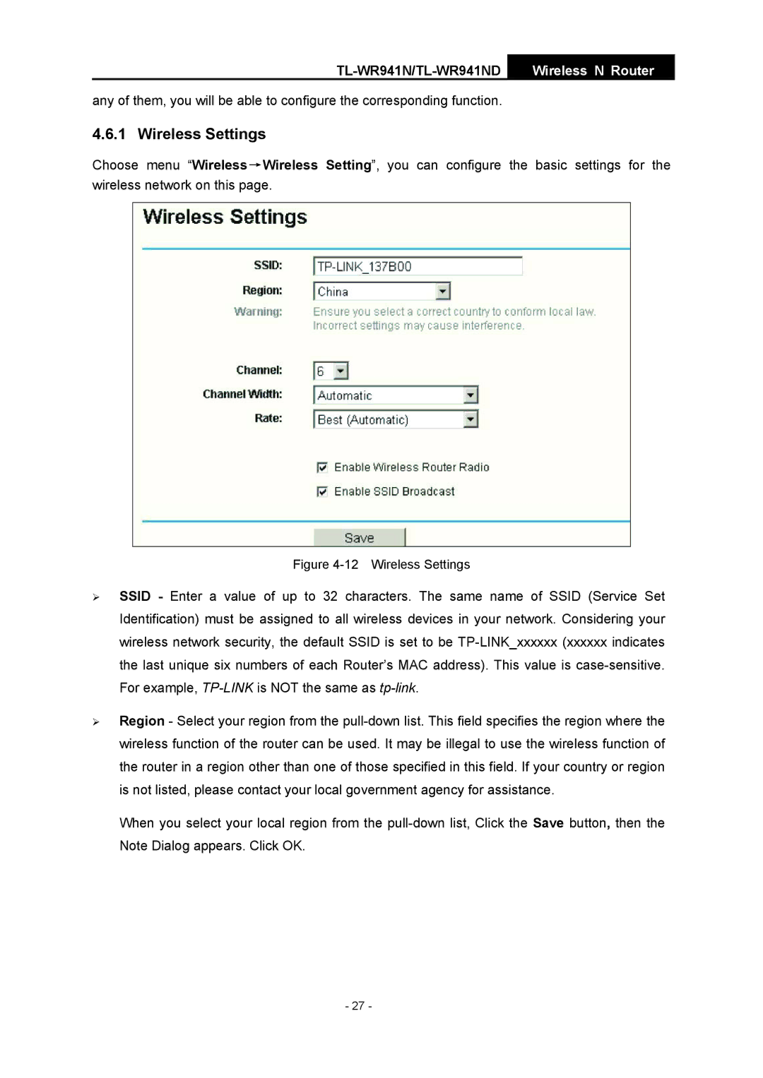 TP-Link TL-WR941ND manual Wireless Settings 