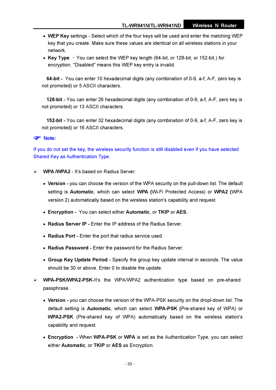 TP-Link TL-WR941ND manual Encryption You can select either Automatic, or Tkip or AES 