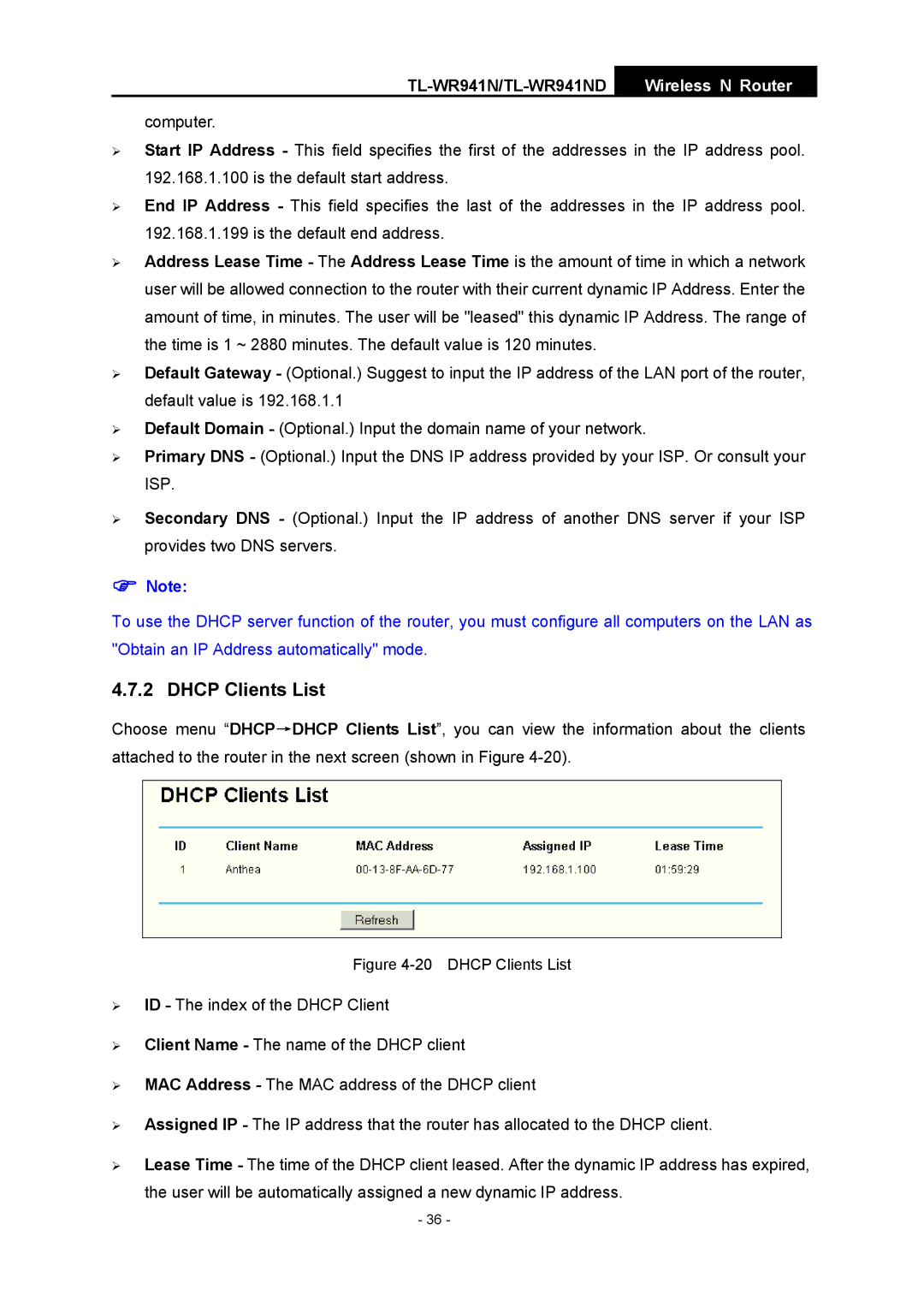 TP-Link TL-WR941ND manual Dhcp Clients List 