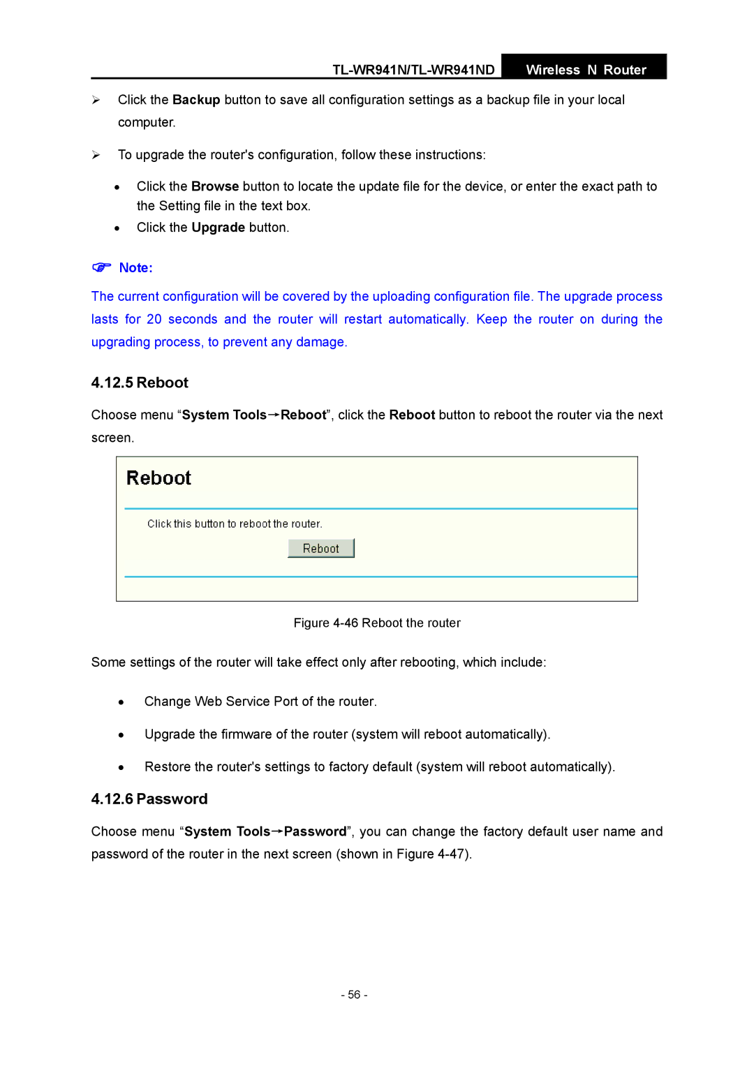 TP-Link TL-WR941ND manual Reboot, Password 