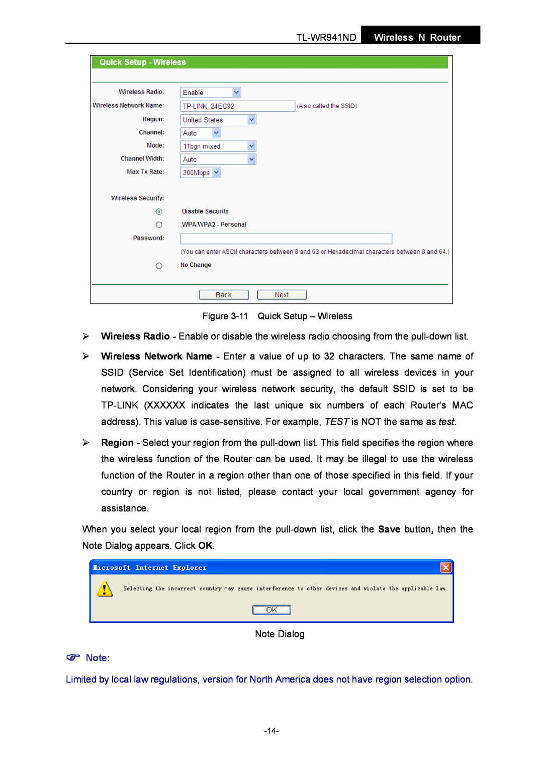 TP-Link manual TL-WR941ND Wireless N Router, Note Dialog 