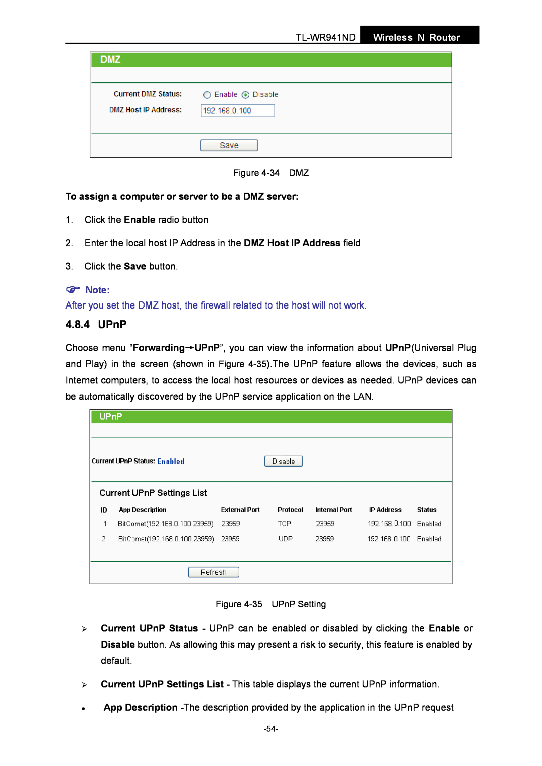 TP-Link manual UPnP, To assign a computer or server to be a DMZ server, TL-WR941ND Wireless N Router 