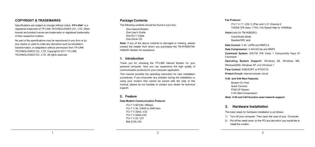 TP-Link TM-IP5600, TM-IA5629V appendix Package Contents, Introduction, Feature 