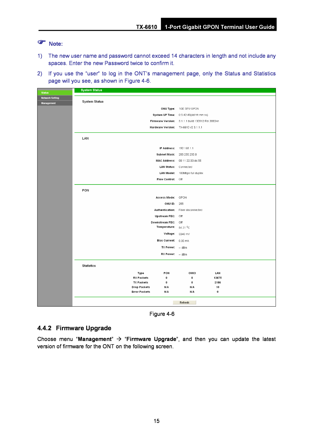 TP-Link manual Firmware Upgrade, TX-6610 1-Port Gigabit GPON Terminal User Guide,  Note 