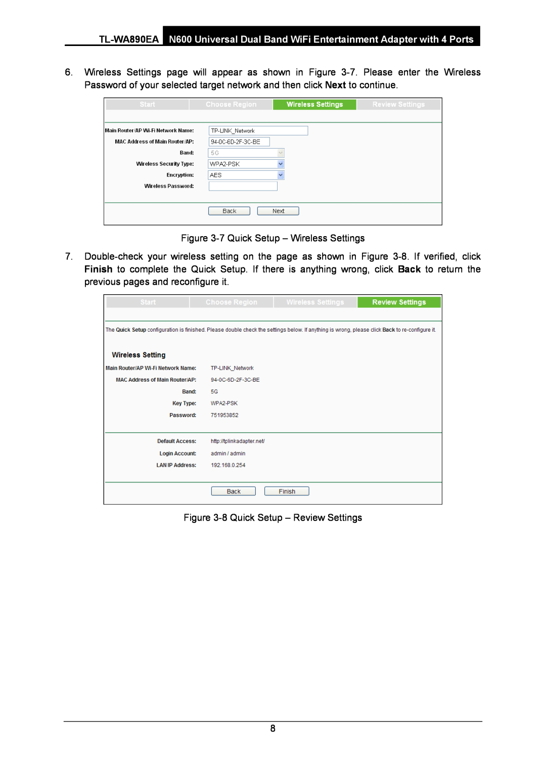 TP-Link WA-890EA manual 7 Quick Setup - Wireless Settings 