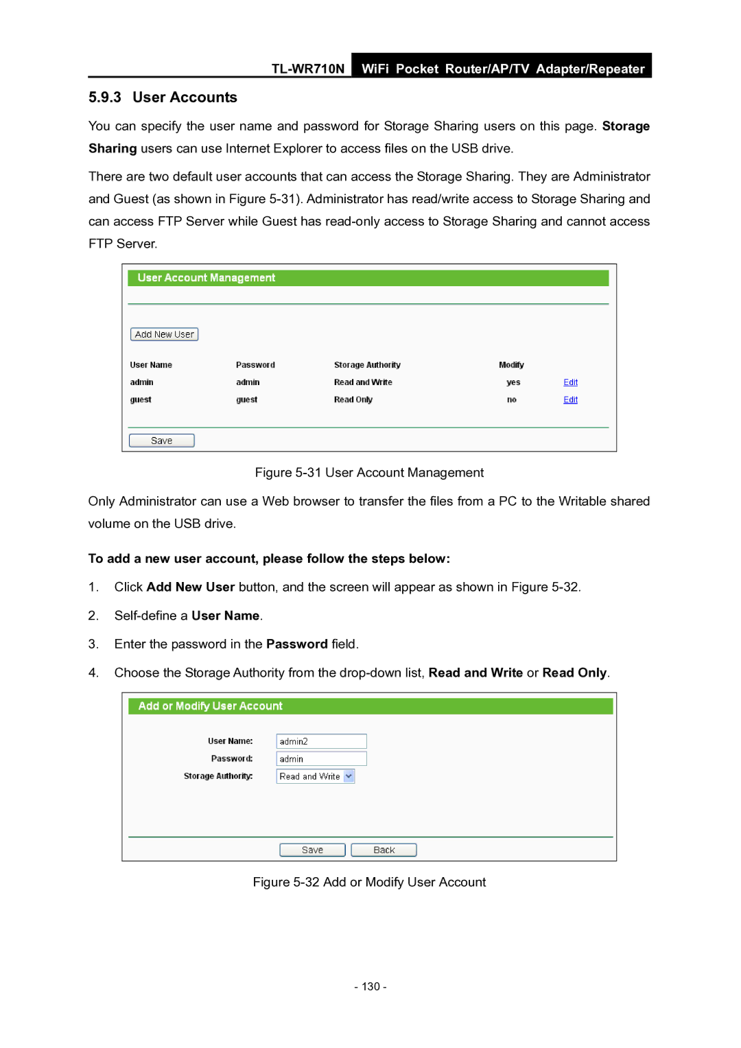 TP-Link WiFi Pocket Router/AP/TV Adapter/repeater manual Add or Modify User Account 