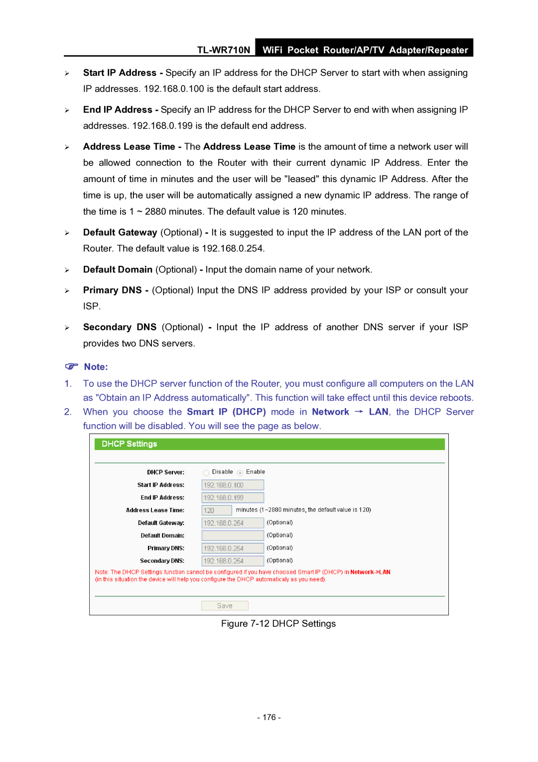 TP-Link WiFi Pocket Router/AP/TV Adapter/repeater manual Dhcp Settings 