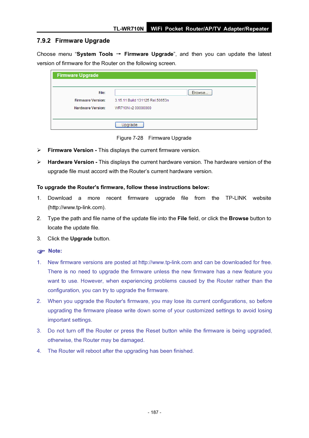 TP-Link WiFi Pocket Router/AP/TV Adapter/repeater manual Firmware Upgrade 