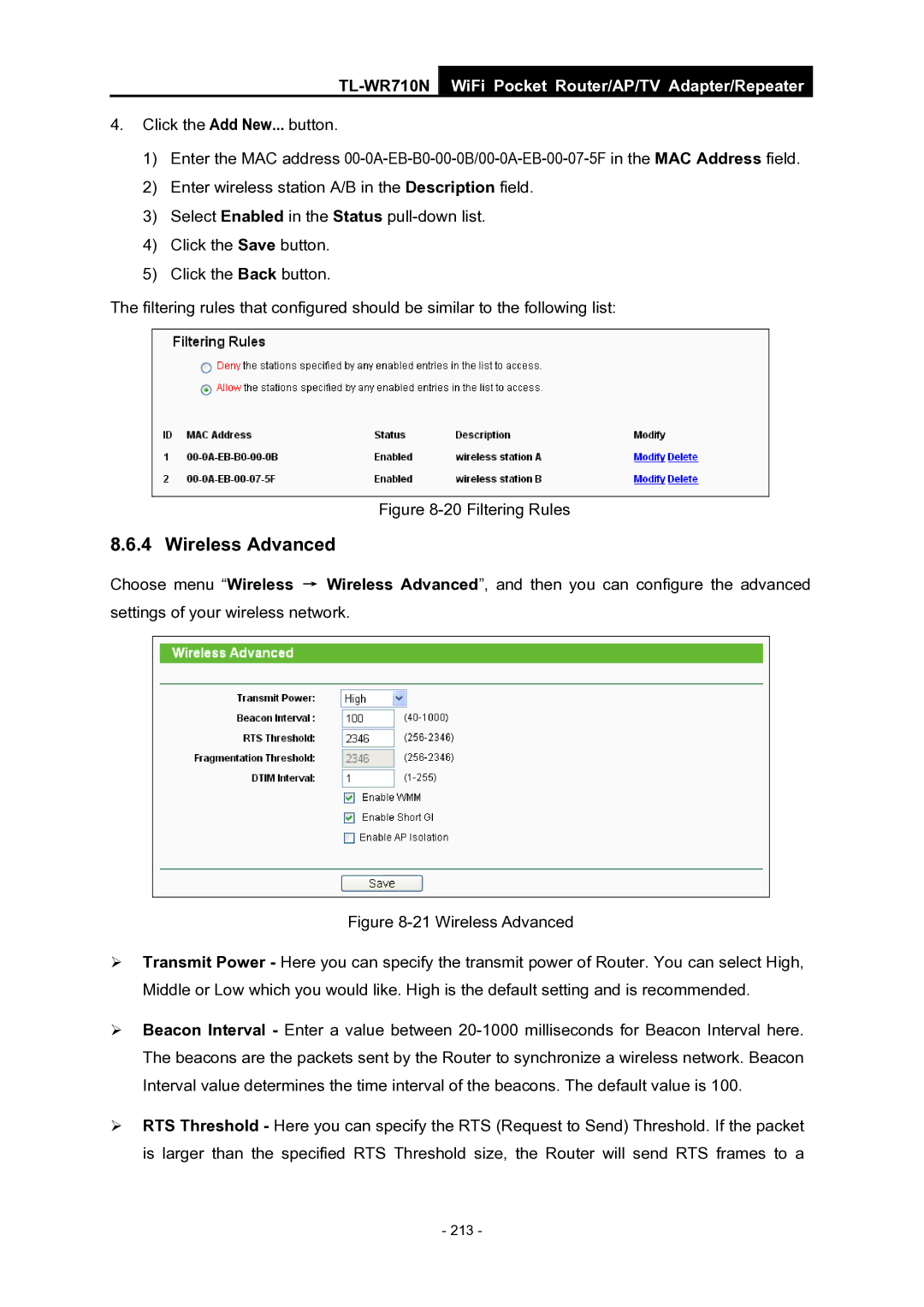 TP-Link WiFi Pocket Router/AP/TV Adapter/repeater manual Filtering Rules 