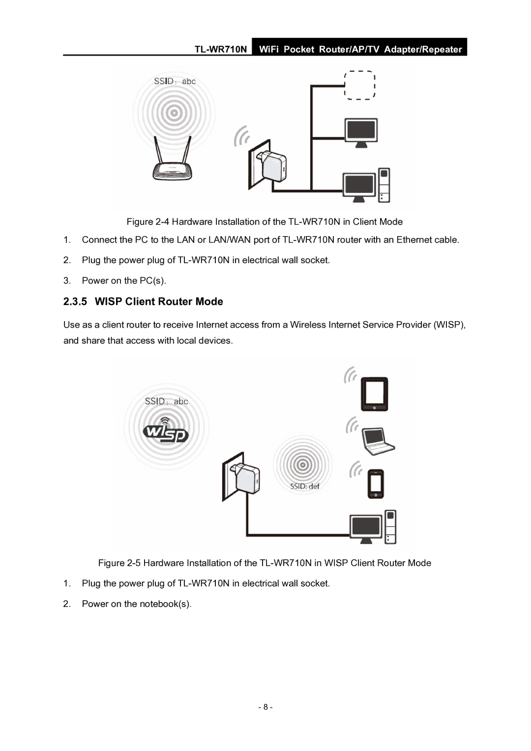 TP-Link WiFi Pocket Router/AP/TV Adapter/repeater manual Wisp Client Router Mode 