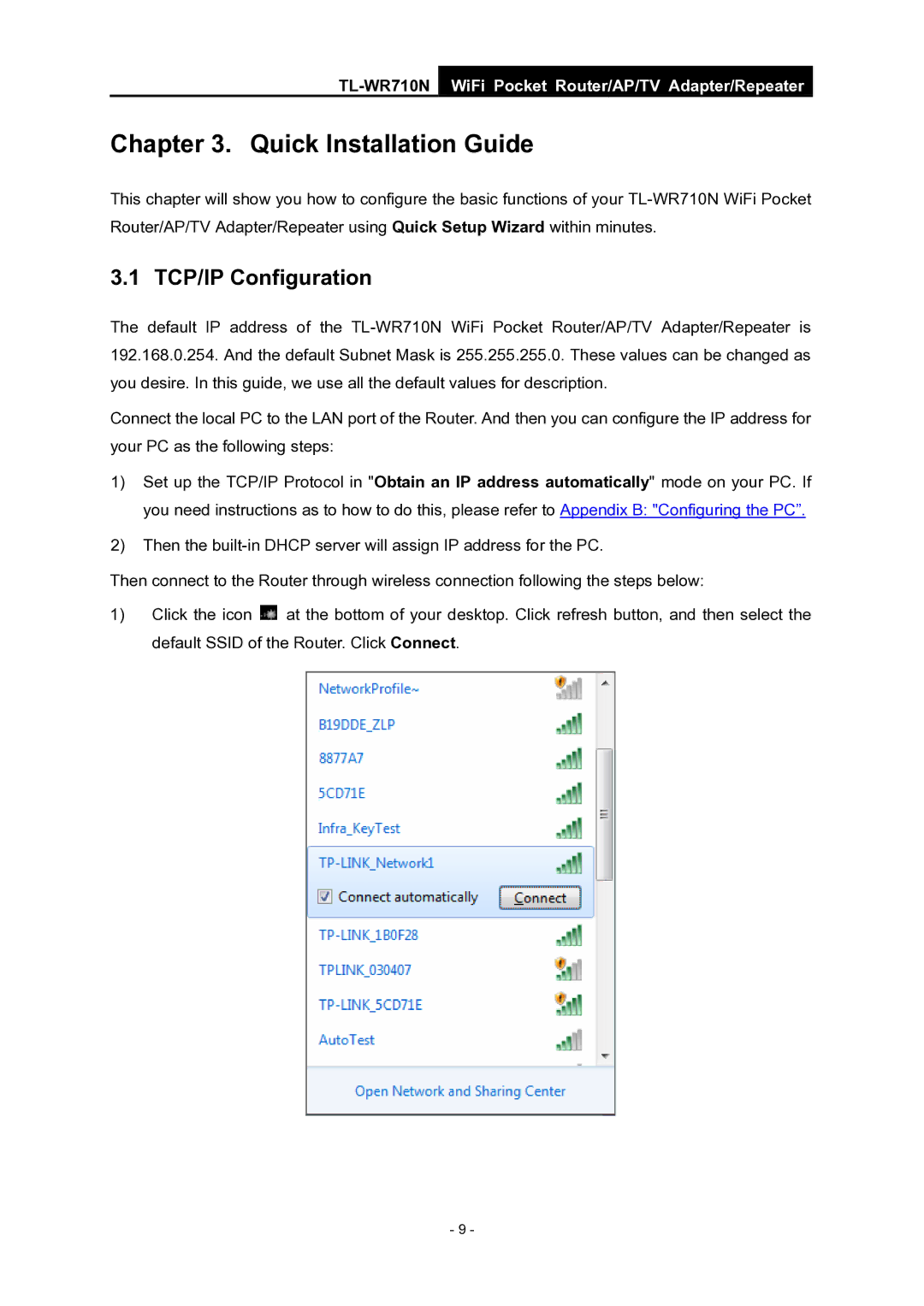 TP-Link WiFi Pocket Router/AP/TV Adapter/repeater manual Quick Installation Guide, TCP/IP Configuration 