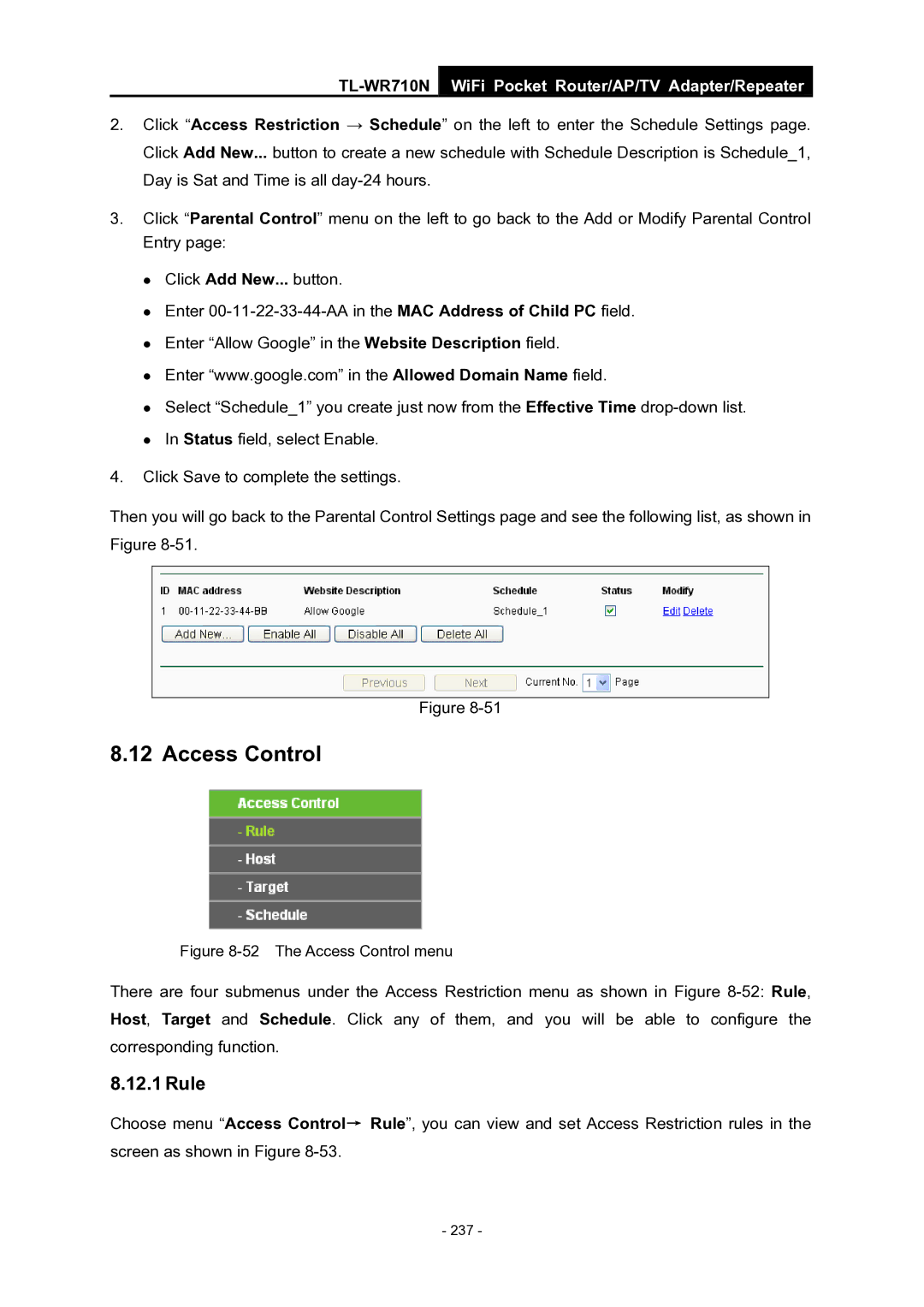 TP-Link WiFi Pocket Router/AP/TV Adapter/repeater manual The Access Control menu 