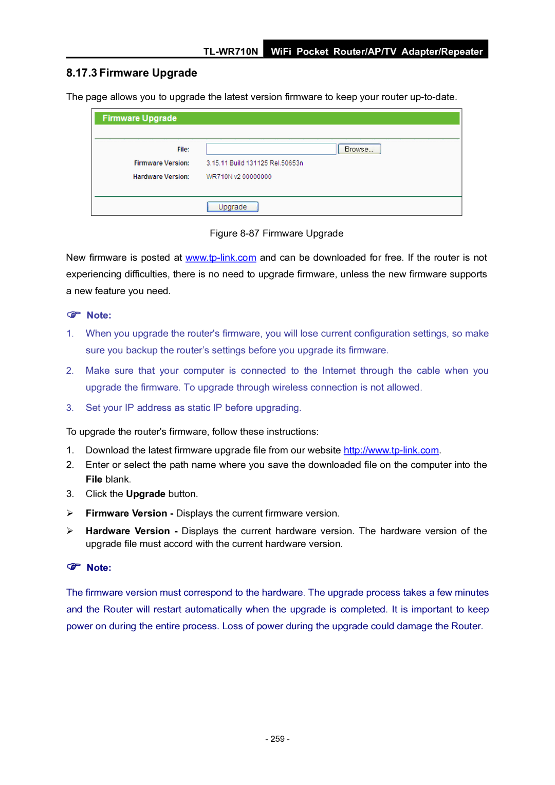 TP-Link WiFi Pocket Router/AP/TV Adapter/repeater manual Firmware Upgrade 