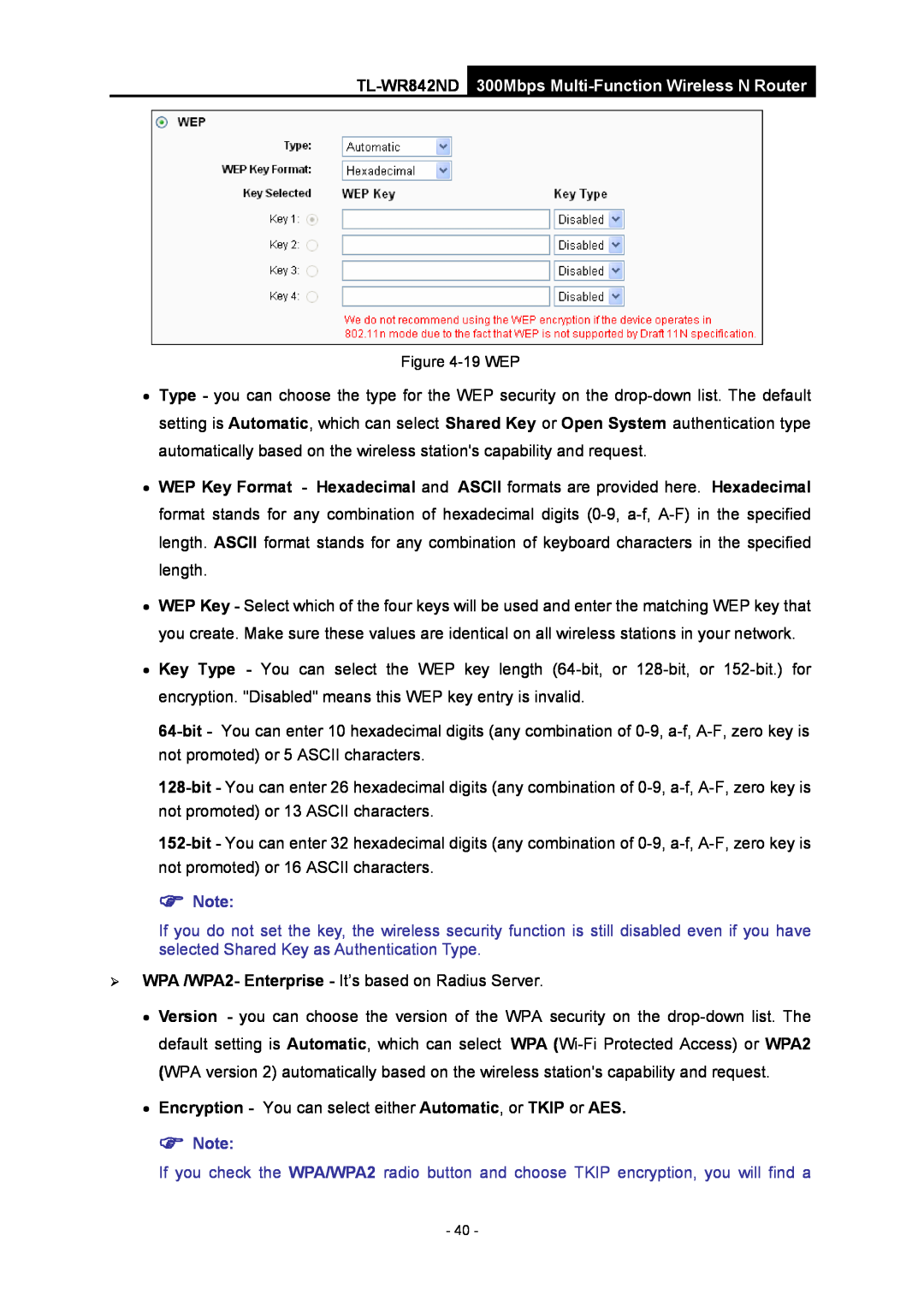 TP-Link WR-842ND manual Encryption - You can select either Automatic, or TKIP or AES 