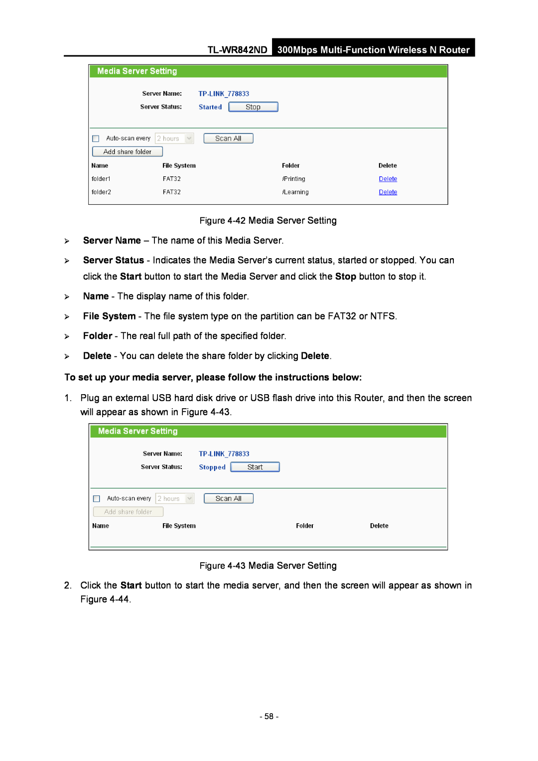TP-Link WR-842ND manual To set up your media server, please follow the instructions below 