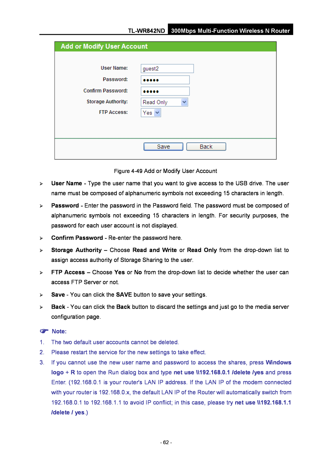 TP-Link WR-842ND The two default user accounts cannot be deleted, TL-WR842ND 300Mbps Multi-Function Wireless N Router 