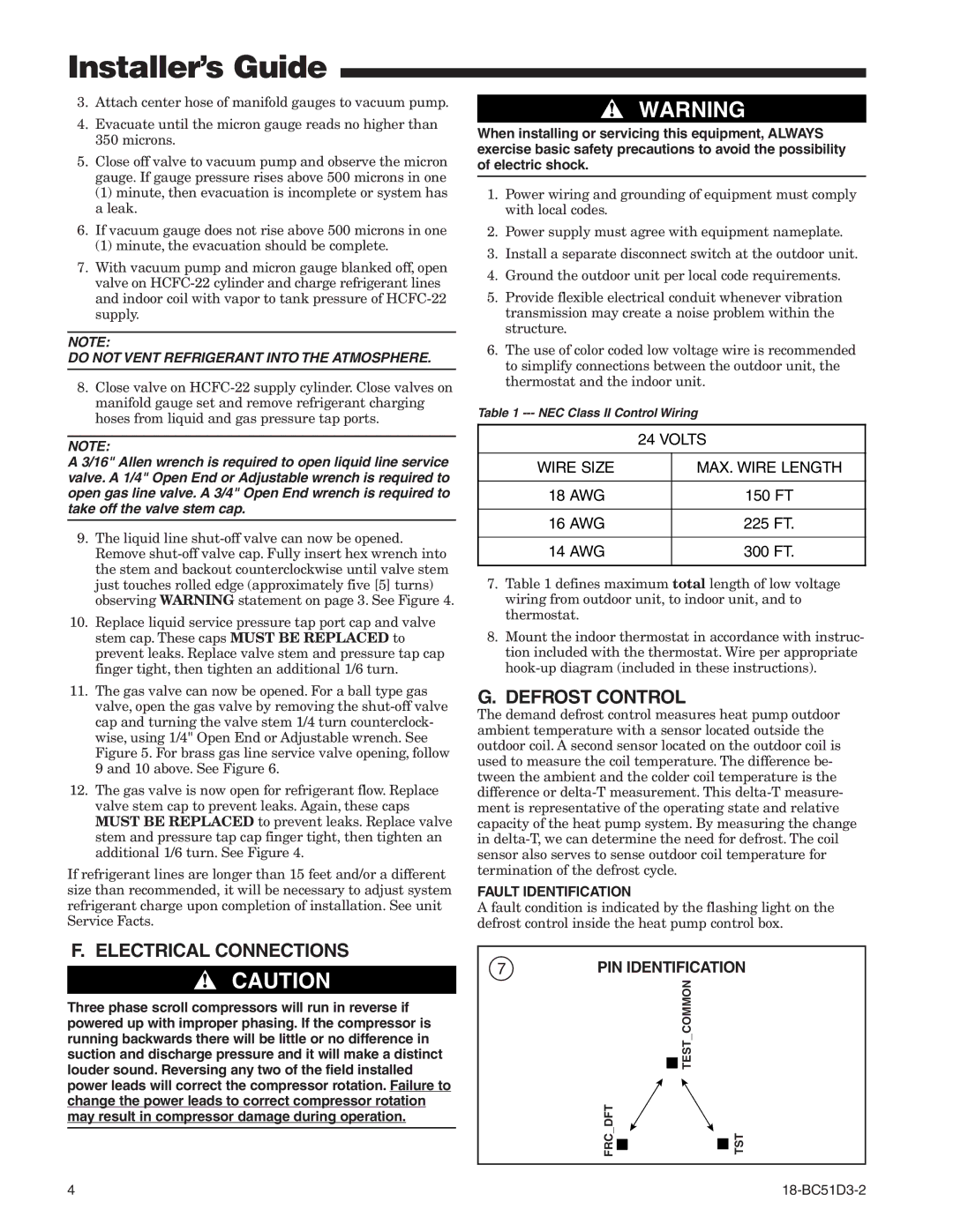 Trane 2TWA0, 2TWA2 manual Defrost Control, Electrical Connections, PIN Identification, Fault Identification 