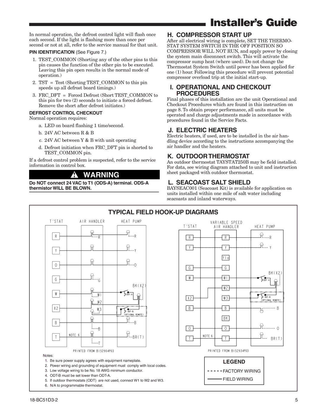 Trane 2TWA2, 2TWA0 manual Compressor Start UP, Operational and Checkout Procedures, Electric Heaters, Outdoor Thermostat 