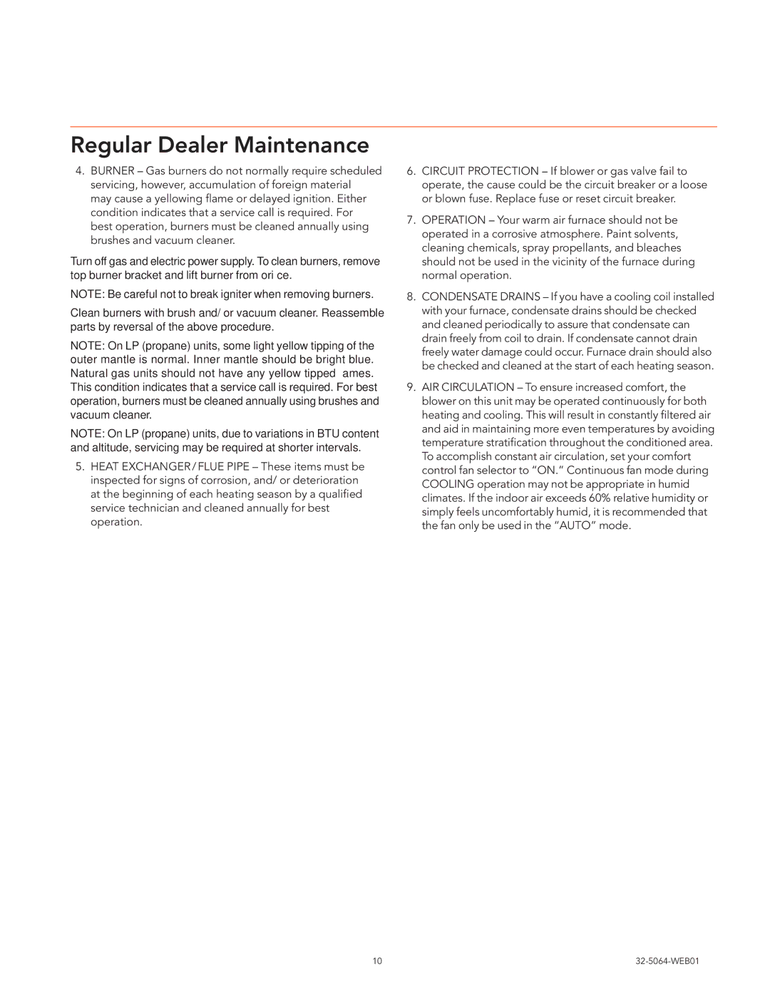 Trane 32-5064-WEB01, Air Handlers Gas Furnaces manual Regular Dealer Maintenance 