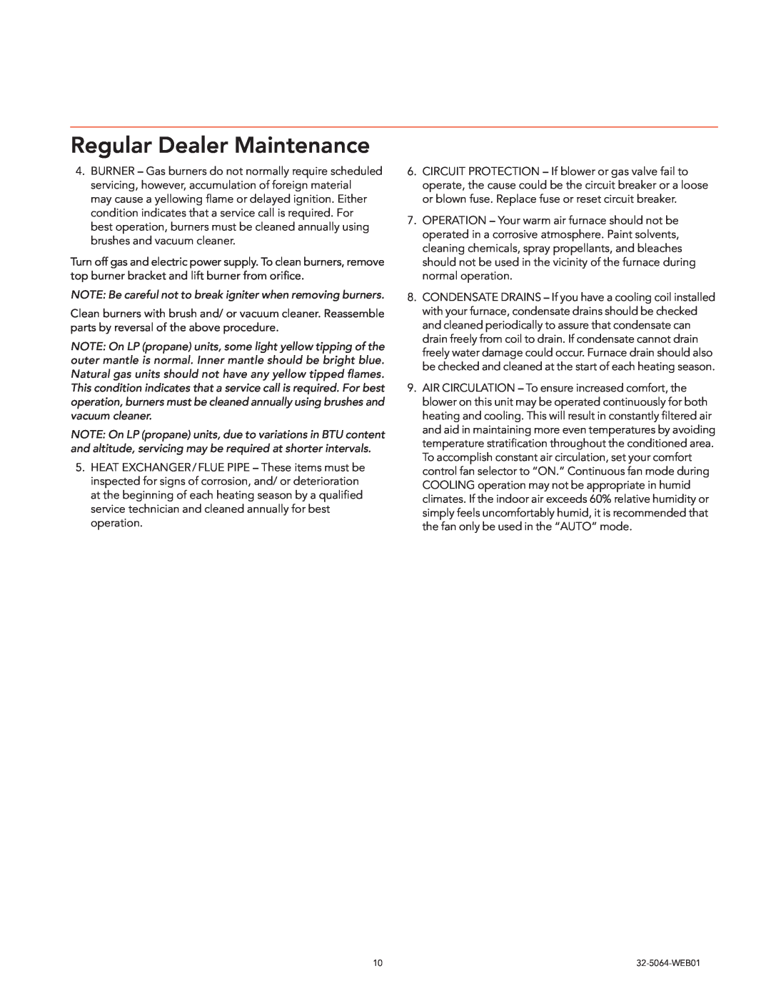 Trane 32-5064-WEB01, Air Handlers Gas Furnaces manual Regular Dealer Maintenance 