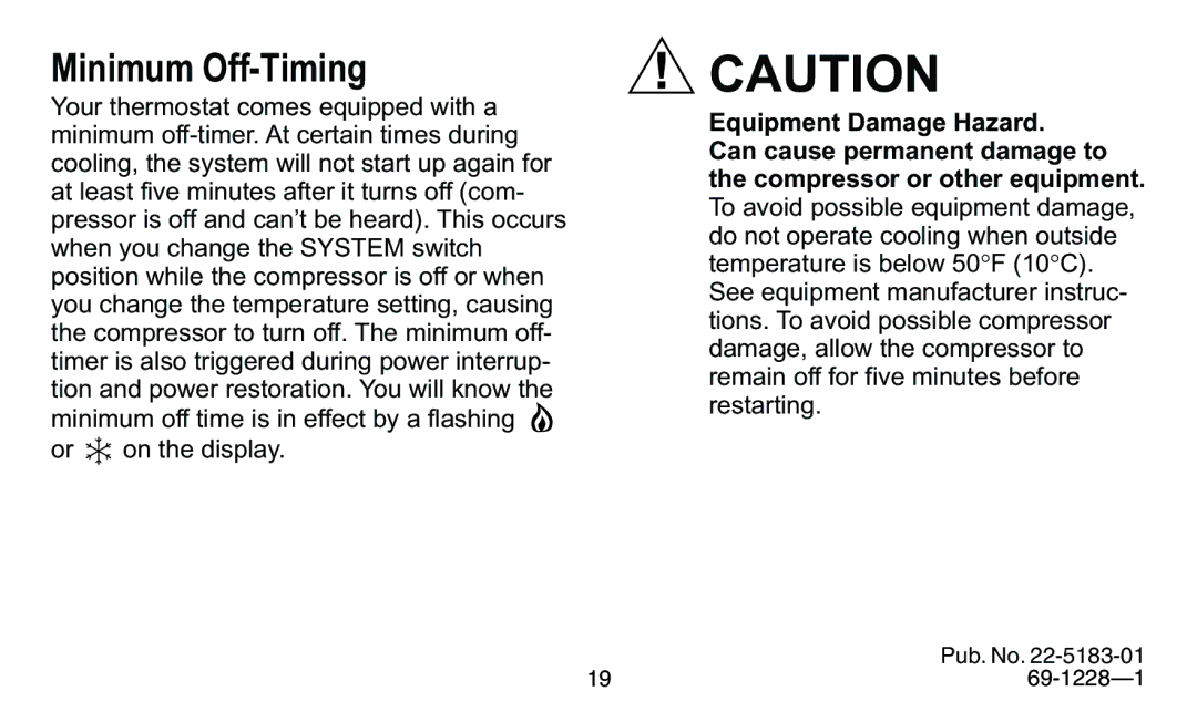 Trane 350, 340 manual Minimum Off-Timing 