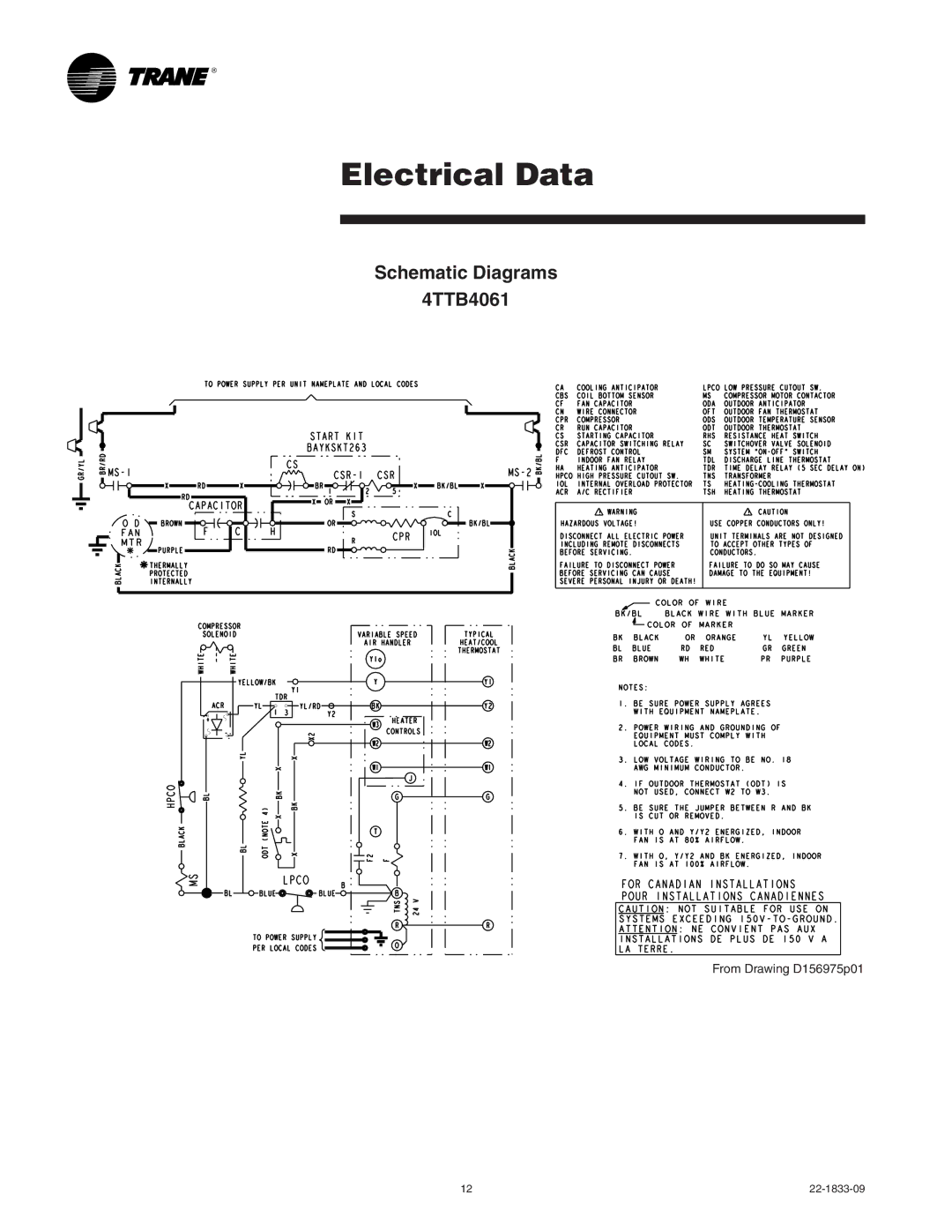 Trane manual Schematic Diagrams 4TTB4061 