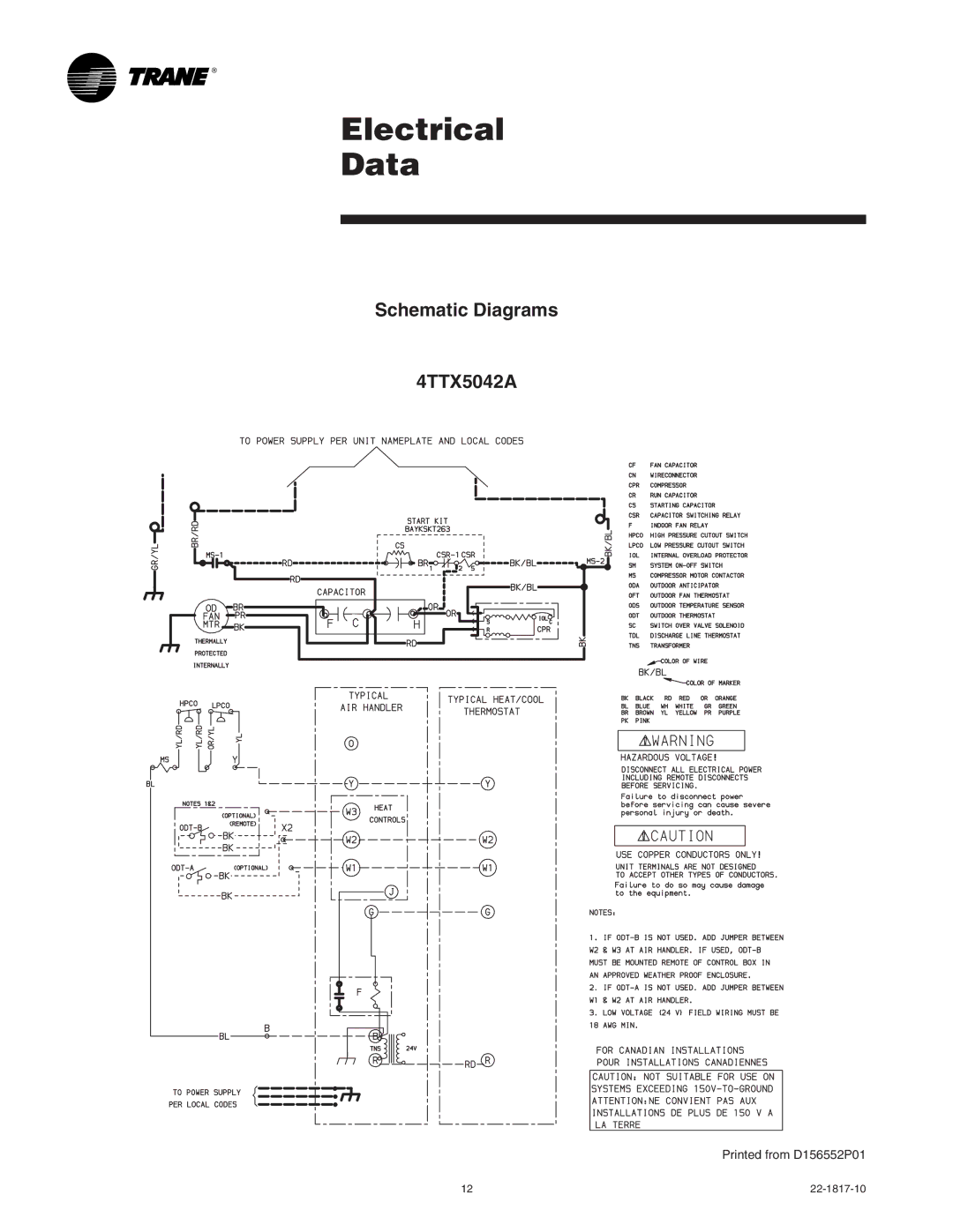 Trane 4TTX5060A1, 4TTX5061E, 4TTX5036A1, 4TTX5042A1, 4TTX5030A1, 4TTX5024A1, 4TTX5018A1, 4TTX5049E1 Schematic Diagrams 4TTX5042A 