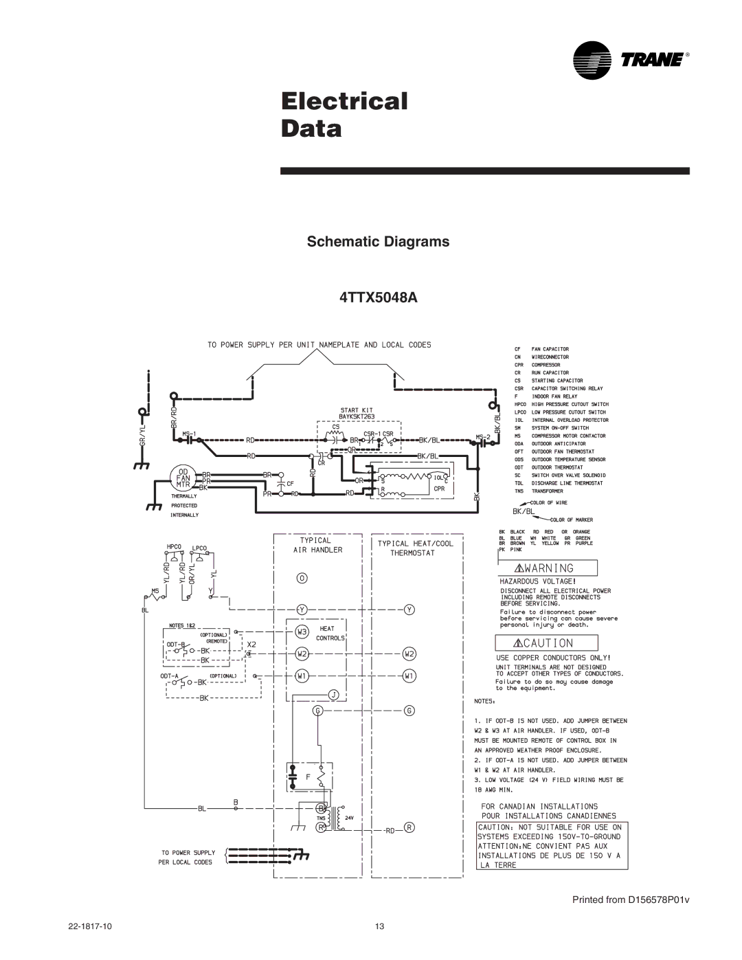 Trane 4TTX5036A1, 4TTX5061E, 4TTX5060A1, 4TTX5042A1, 4TTX5030A1, 4TTX5024A1, 4TTX5018A1, 4TTX5049E1 Schematic Diagrams 4TTX5048A 