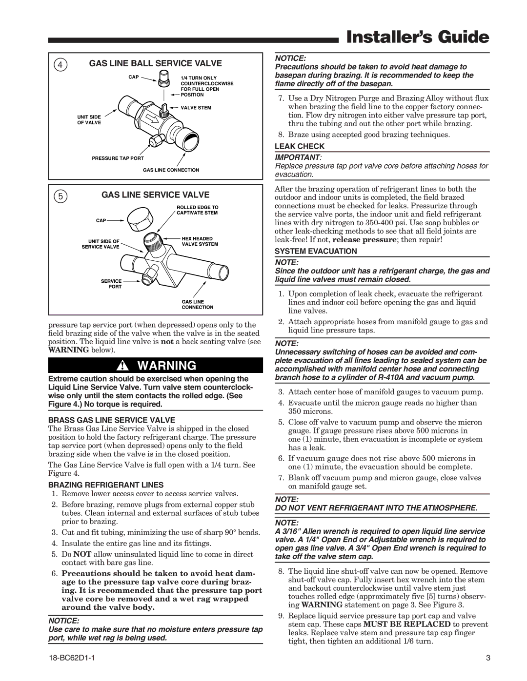 Trane 4TWA3 manual GAS Line Ball Service Valve, GAS Line Service Valve 