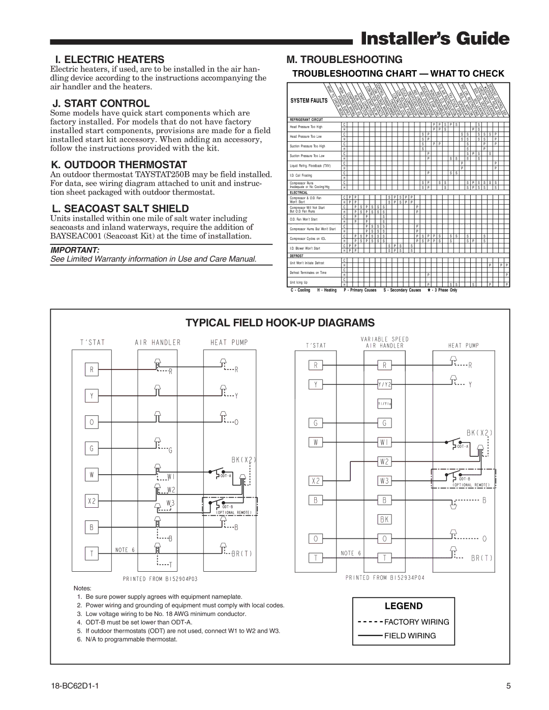 Trane 4TWA3 manual Typical Field HOOK-UP Diagrams 