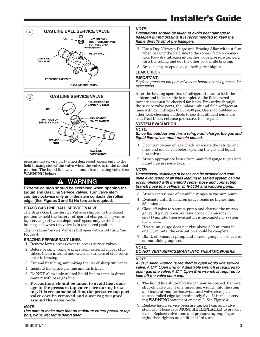 Trane 4TWB3 manual GAS Line Ball Service Valve, GAS Line Service Valve 