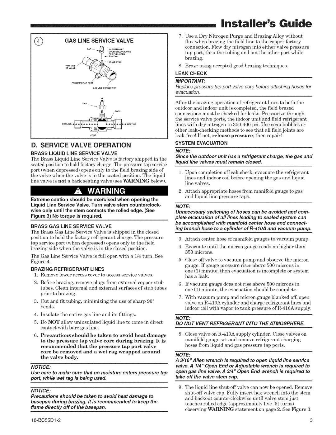Trane 4TWX6048B manual Service Valve Operation, Ste, Brass Liquid Line Service Valve, Brazing Refrigerant Lines, Leak Check 