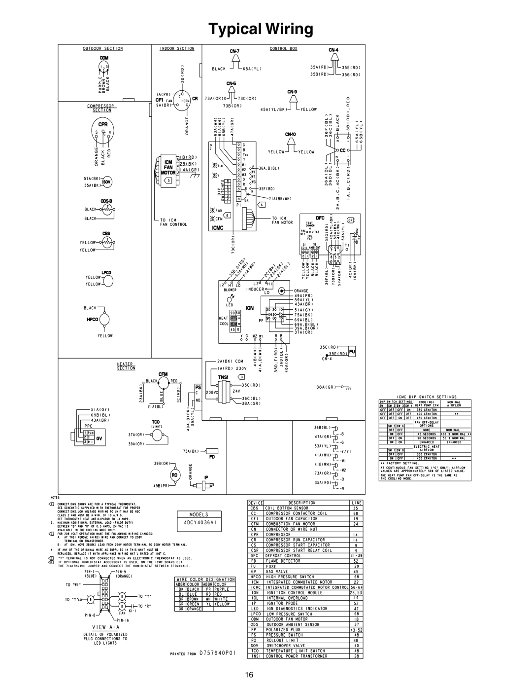 Trane 4YCY4060A, 4YCY4024A manual Typical Wiring 