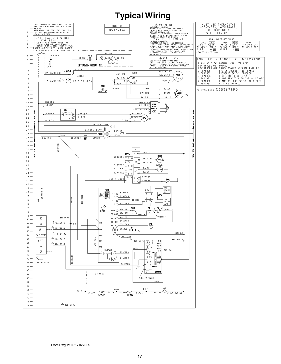 Trane 4YCY4024A, 4YCY4060A manual From Dwg D757165 P02 