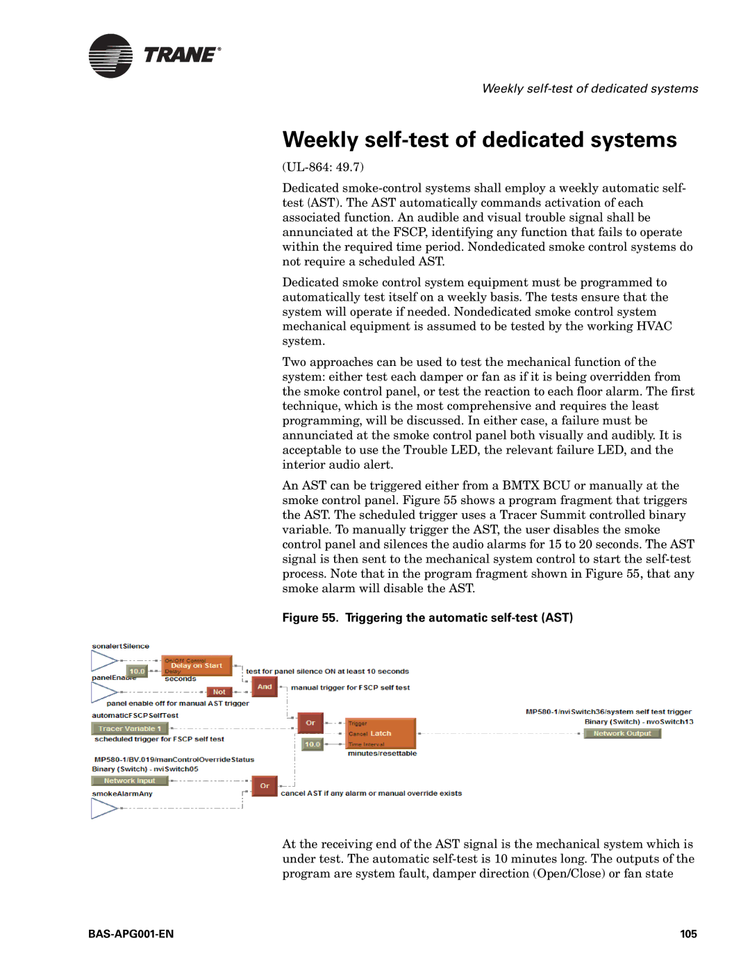 Trane Engineered Smoke Control System for Tracer Summit, BAS-APG001-EN manual Weekly self-test of dedicated systems, 105 