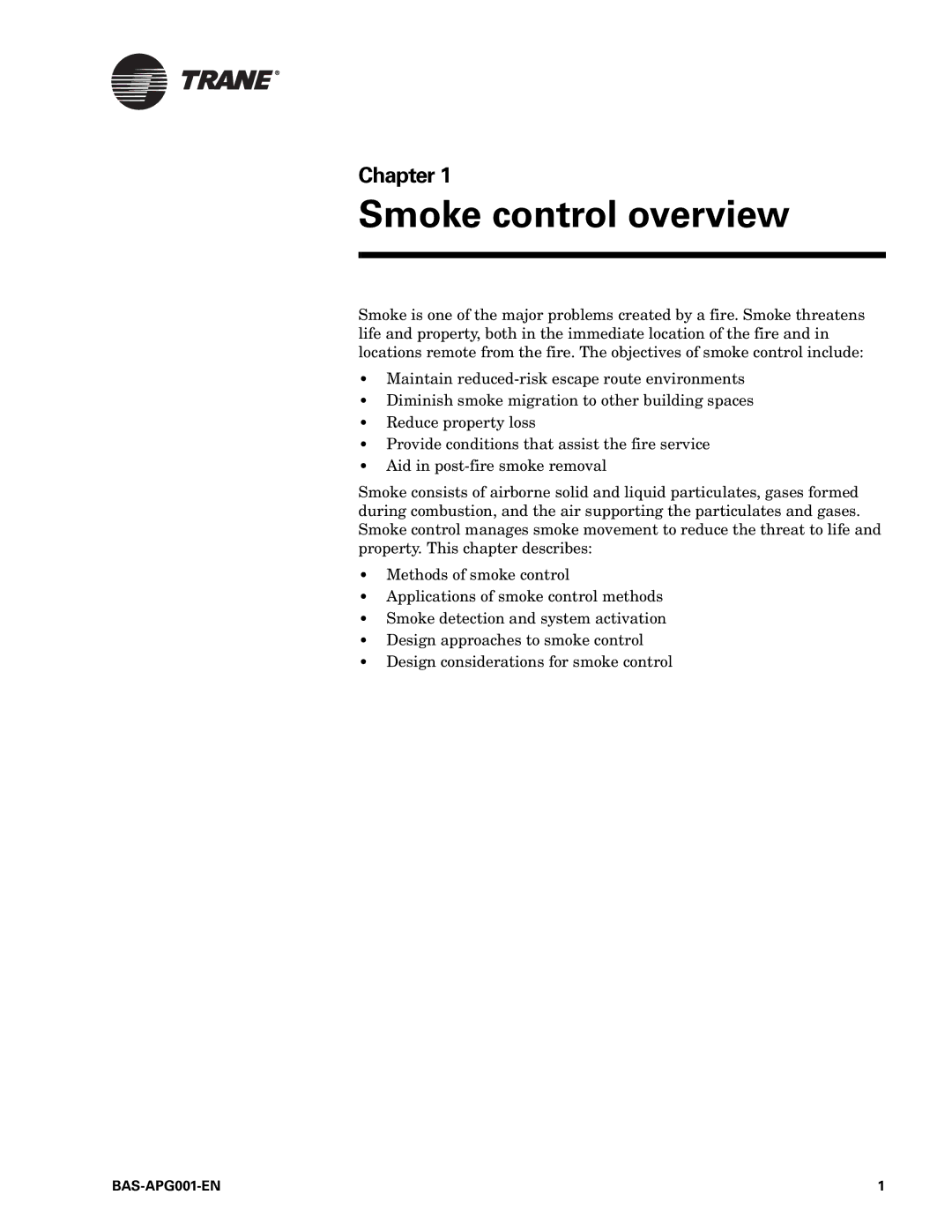 Trane Engineered Smoke Control System for Tracer Summit, BAS-APG001-EN manual Smoke control overview 