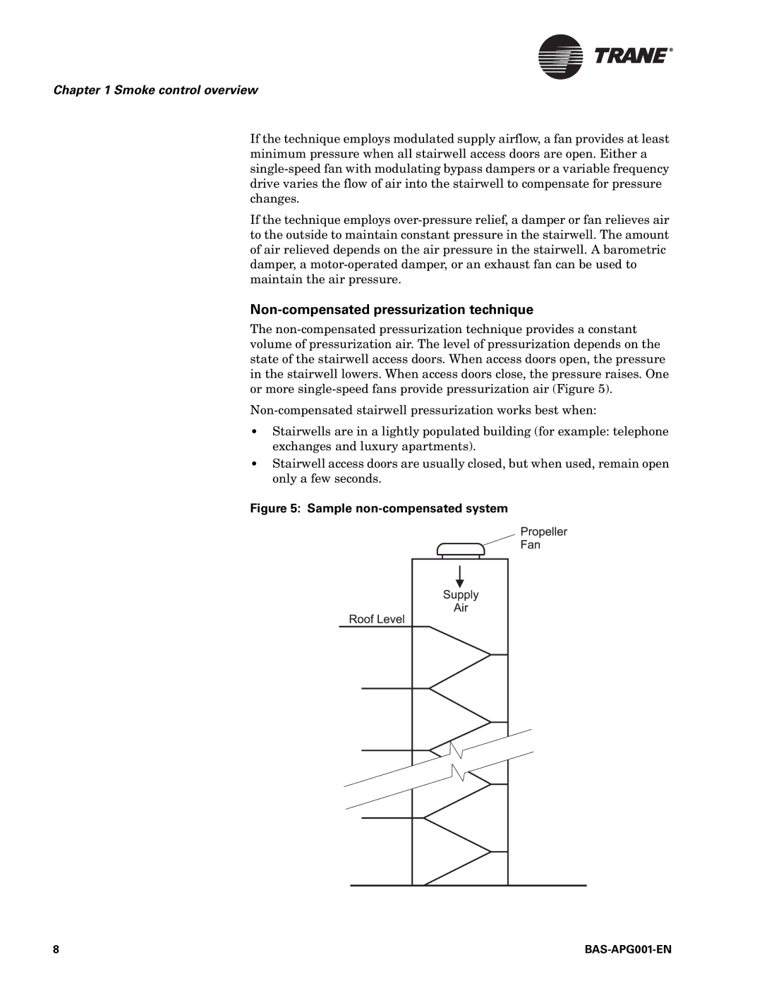 Trane BAS-APG001-EN manual Non-compensated pressurization technique, Sample non-compensated system 