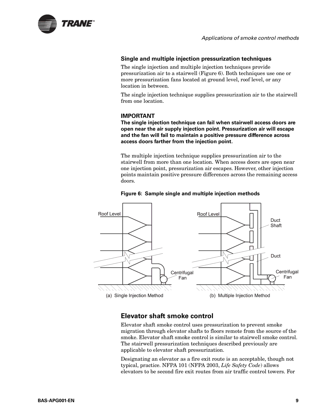 Trane Engineered Smoke Control System for Tracer Summit, BAS-APG001-EN manual Elevator shaft smoke control 