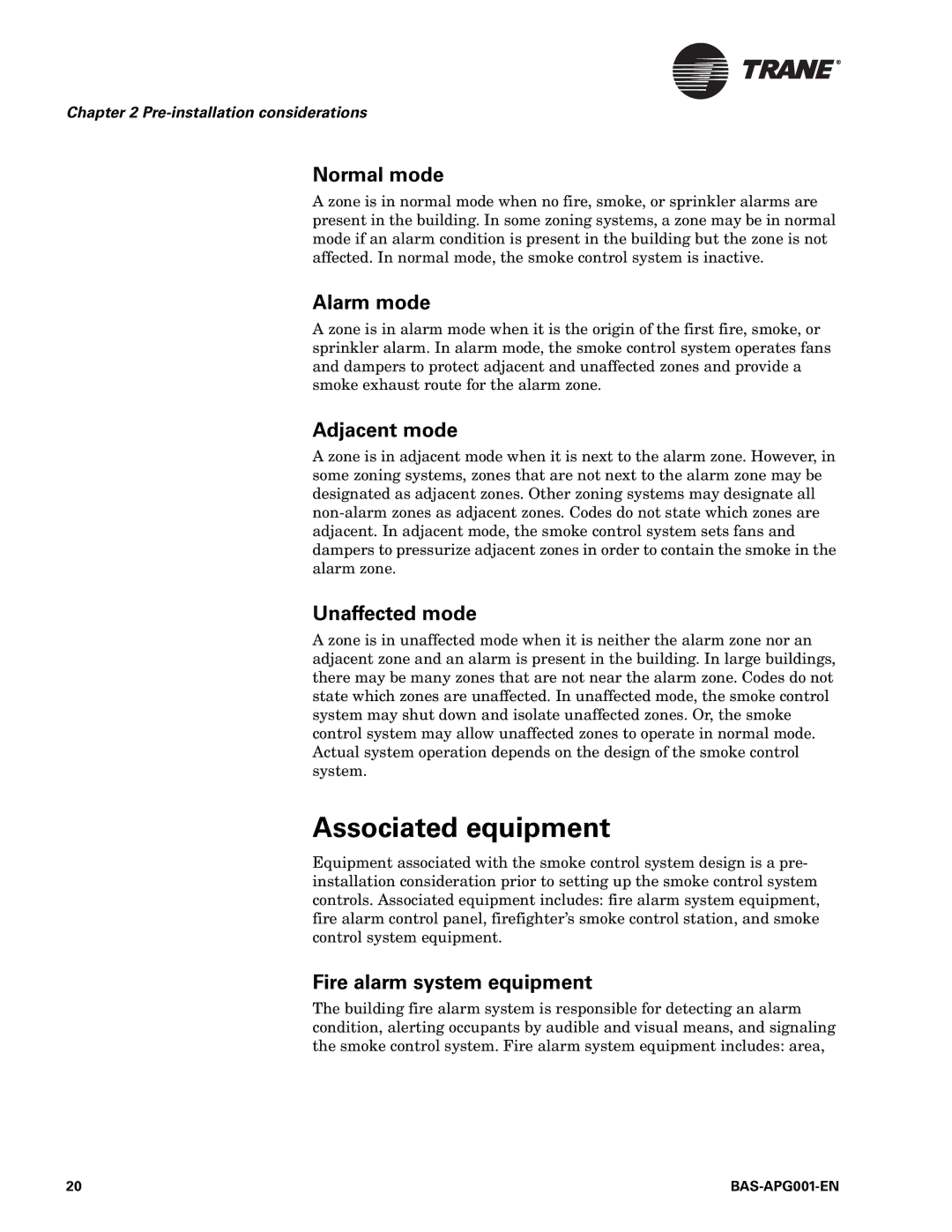Trane BAS-APG001-EN, Engineered Smoke Control System for Tracer Summit manual Associated equipment 