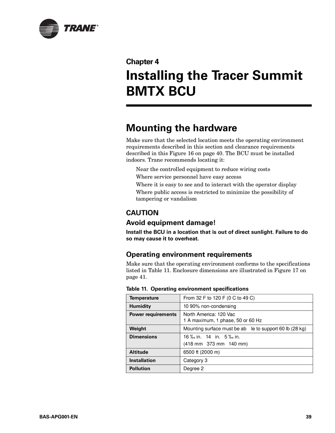 Trane Engineered Smoke Control System for Tracer Summit, BAS-APG001-EN manual Mounting the hardware, Avoid equipment damage 