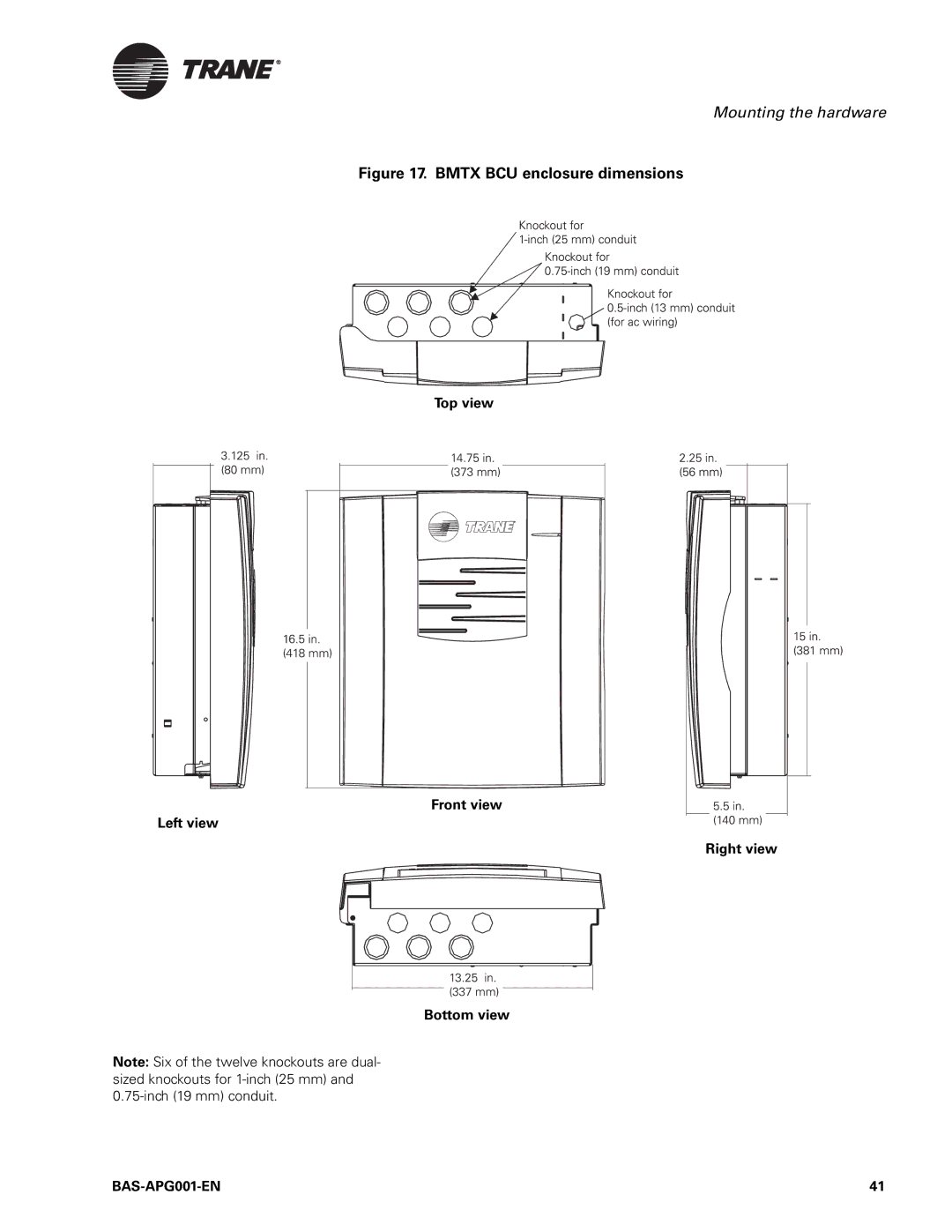 Trane Engineered Smoke Control System for Tracer Summit, BAS-APG001-EN manual Bmtx BCU enclosure dimensions 