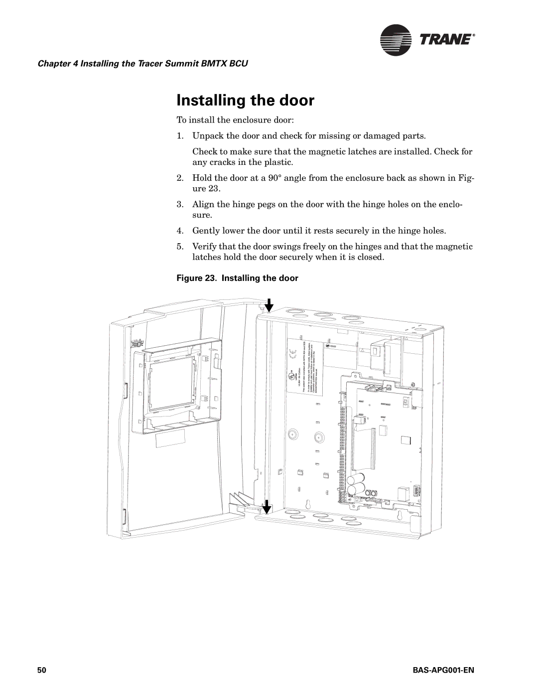 Trane BAS-APG001-EN, Engineered Smoke Control System for Tracer Summit manual Installing the door 