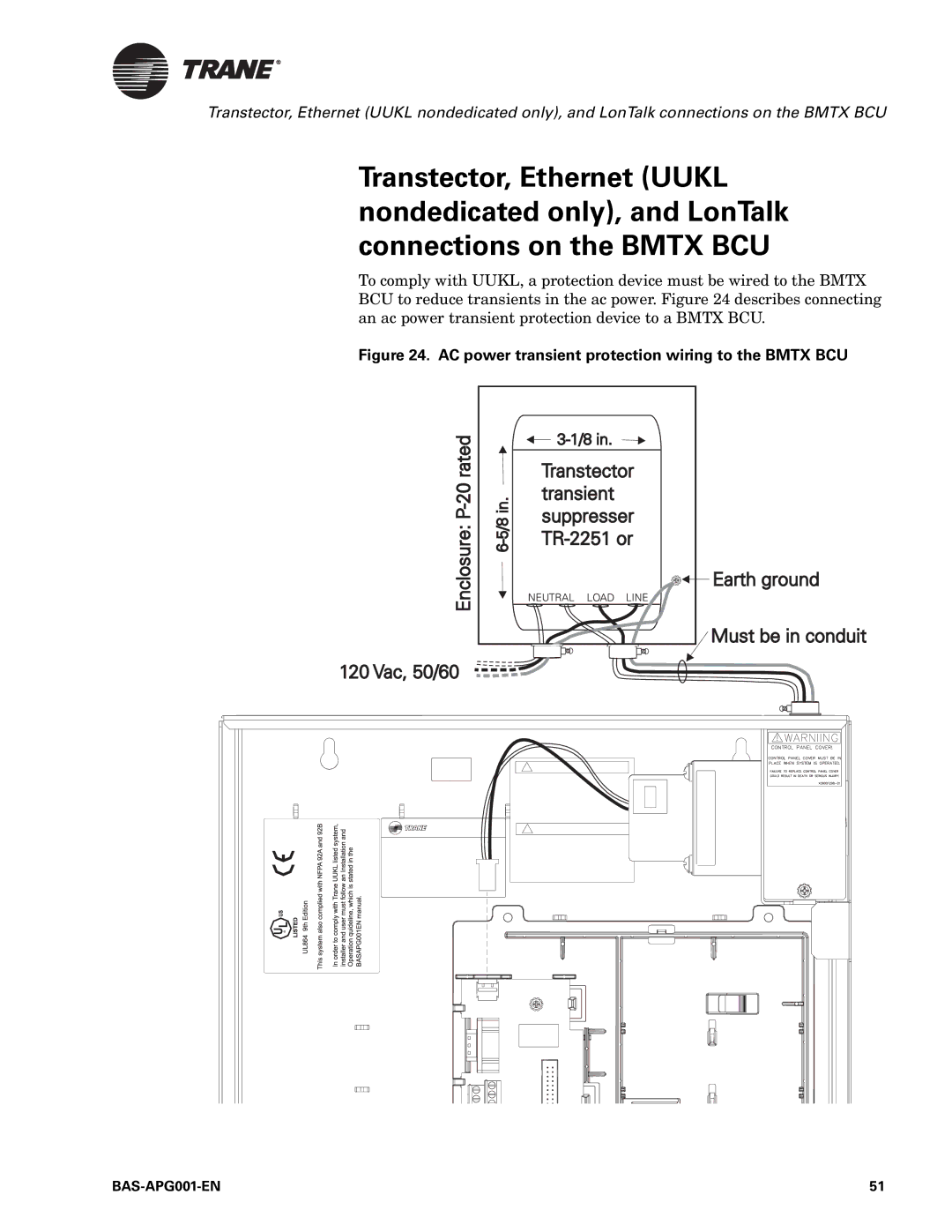 Trane Engineered Smoke Control System for Tracer Summit manual AC power transient protection wiring to the Bmtx BCU 