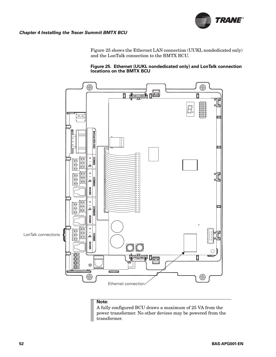 Trane BAS-APG001-EN, Engineered Smoke Control System for Tracer Summit manual LonTalk connections Ethernet connection 