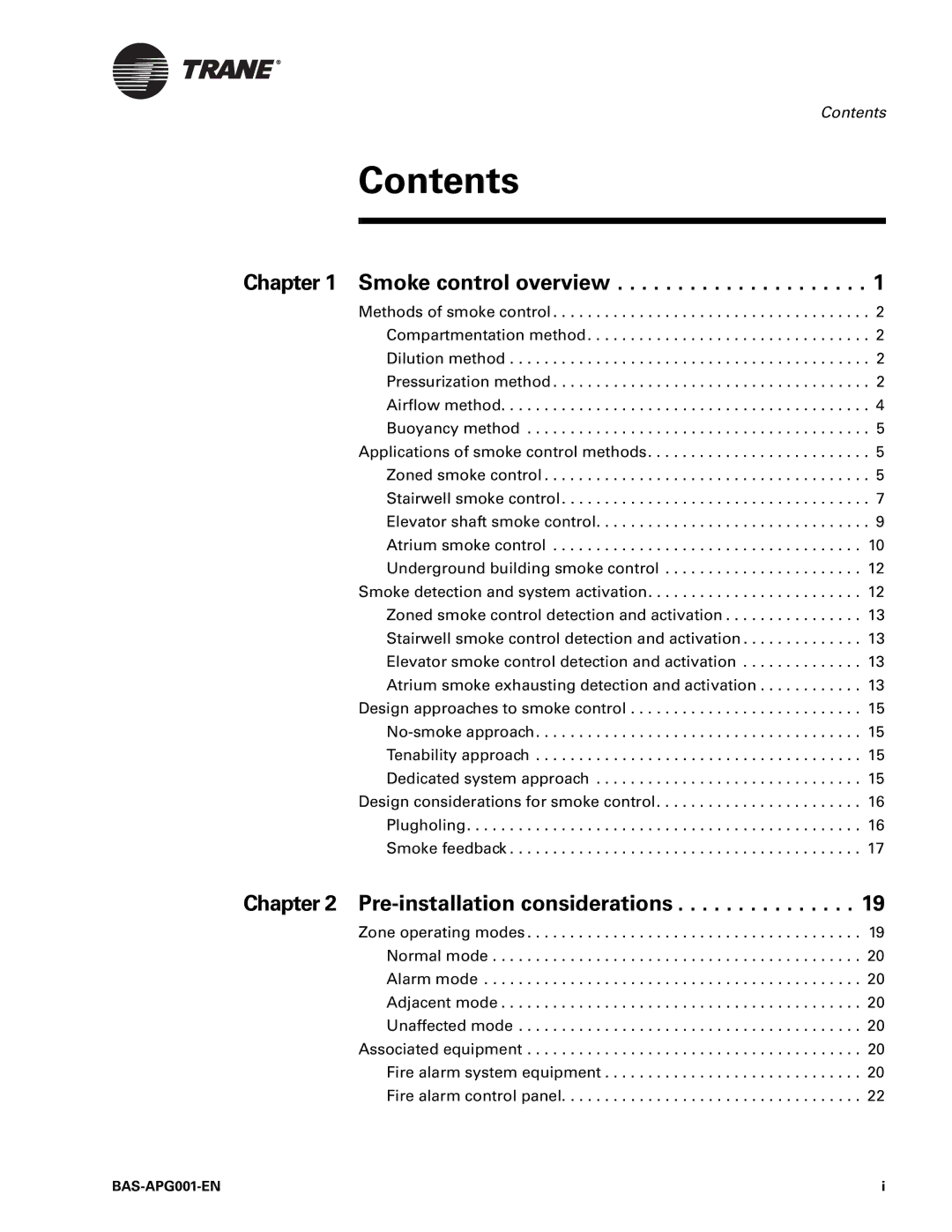 Trane Engineered Smoke Control System for Tracer Summit, BAS-APG001-EN manual Contents 
