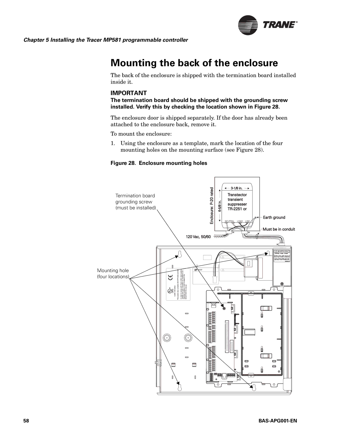 Trane BAS-APG001-EN, Engineered Smoke Control System for Tracer Summit manual Mounting the back of the enclosure 