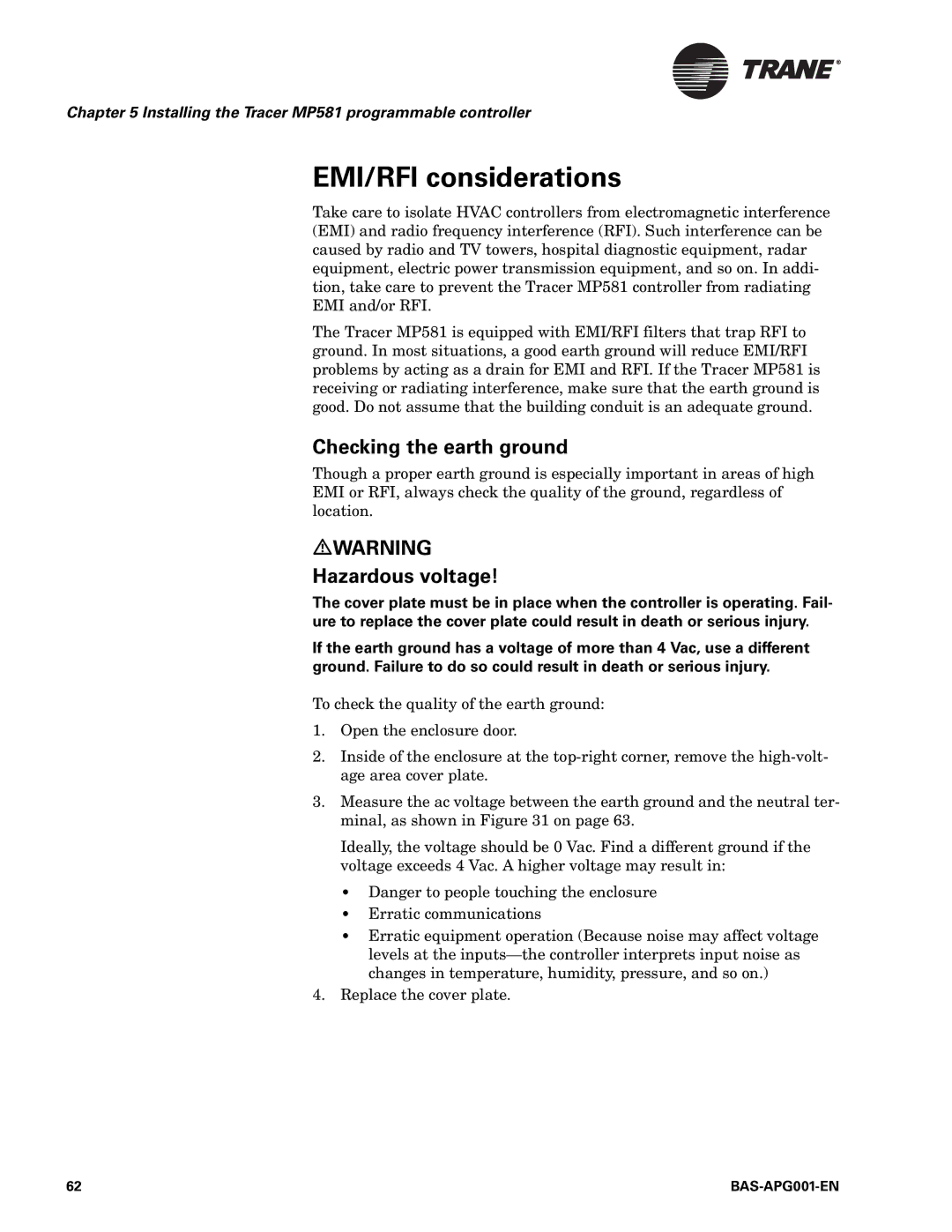 Trane BAS-APG001-EN, Engineered Smoke Control System for Tracer Summit manual EMI/RFI considerations 