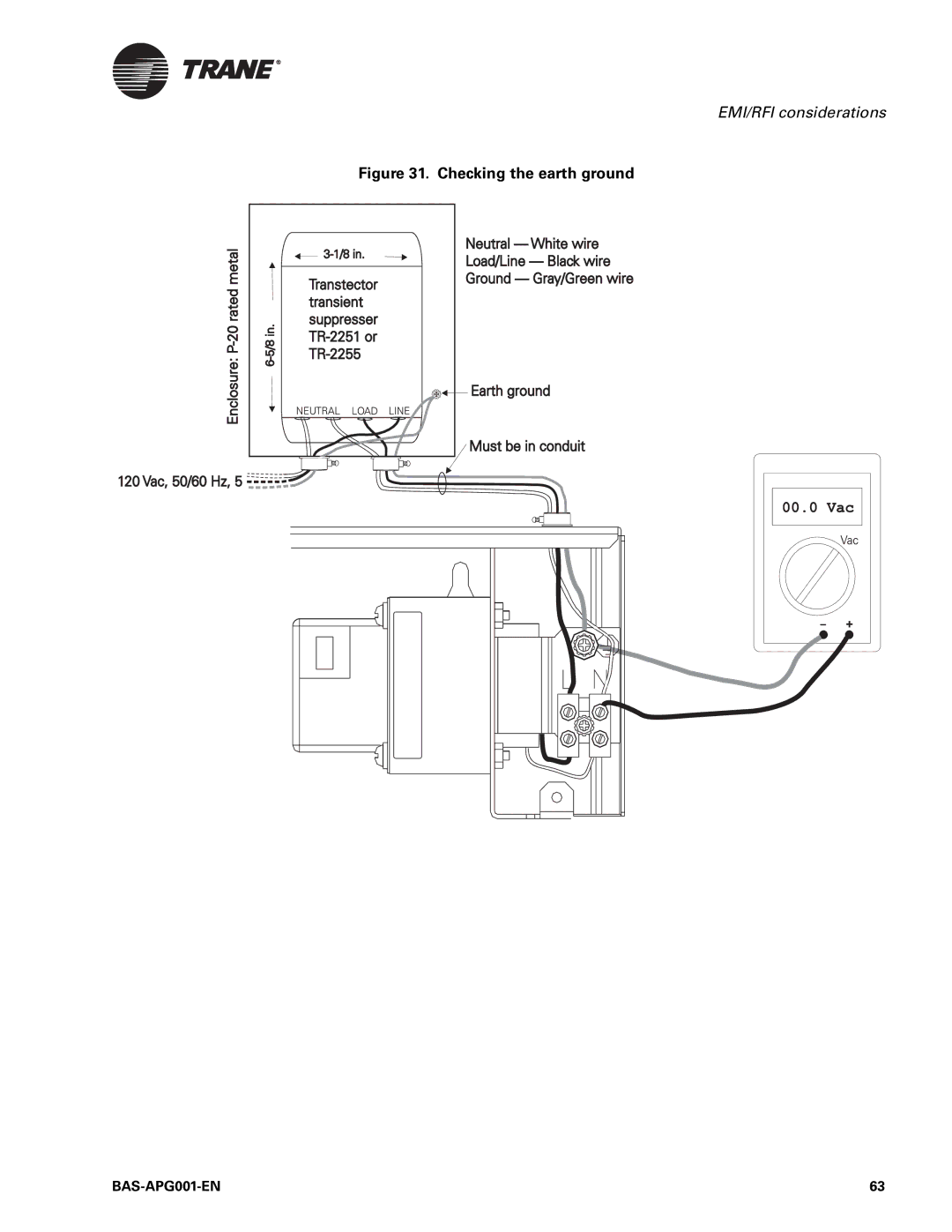 Trane Engineered Smoke Control System for Tracer Summit, BAS-APG001-EN manual Checking the earth ground 