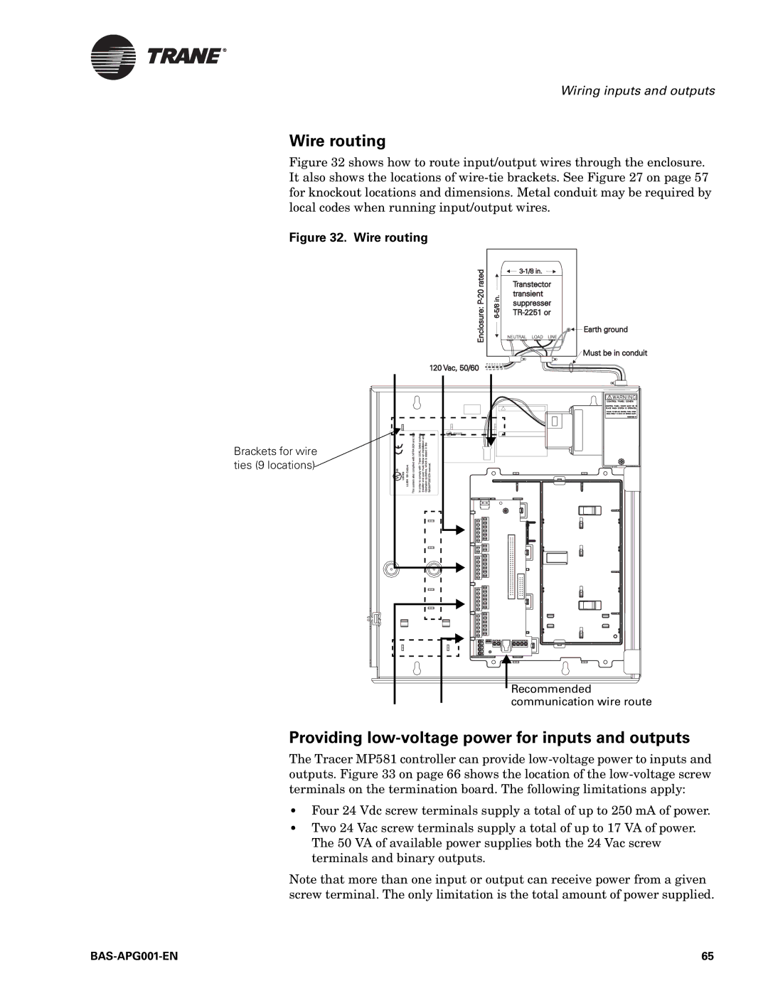 Trane Engineered Smoke Control System for Tracer Summit Wire routing, Providing low-voltage power for inputs and outputs 