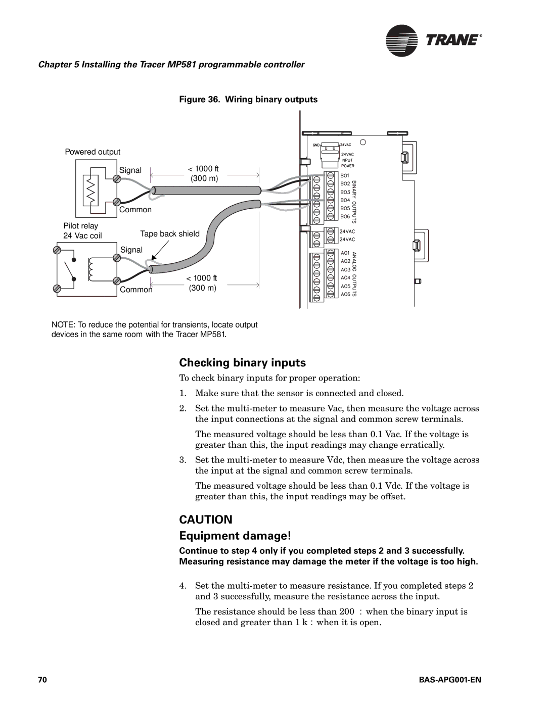 Trane BAS-APG001-EN, Engineered Smoke Control System for Tracer Summit manual Checking binary inputs, Wiring binary outputs 